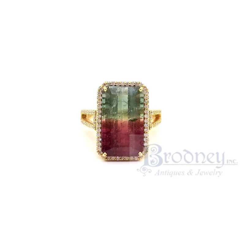 Romantic Heart-Shaped Jewelry For Special Gifts 14 Kt Gold Watermelon Tourmaline Diamond Ring Romantic Heart-Shaped Jewelry For Special Gifts 14 Kt Gold Watermelon Tourmaline Diamond Ring