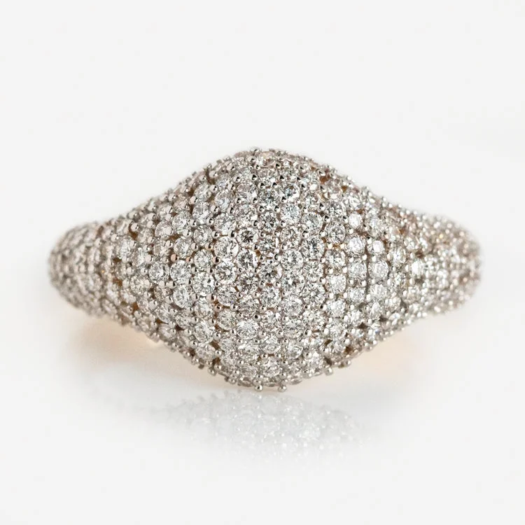 Grab Stylish Jewelry Before The Sale Ends 14k Solid Gold Pave Diamond Signet Ring