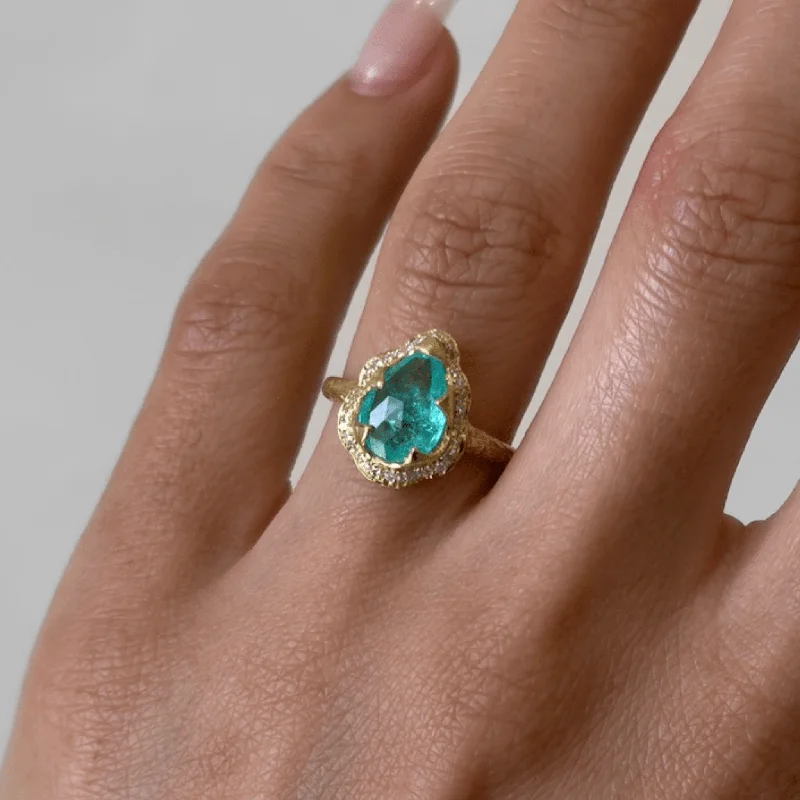 Grab Your Favorite Jewelry At The Lowest Prices 18K Baby Queen Water Drop Paraiba Ring with Full Pavé Diamond Halo | Ready to Ship Grab Your Favorite Jewelry At The Lowest Prices 18K Baby Queen Water Drop Paraiba Ring with Full Pavé Diamond Halo | Ready to Ship