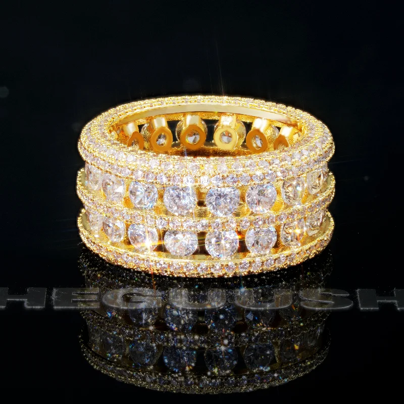 Grab Your Dream Jewelry At The Lowest Prices 18k Gold-Plated CZ Double Hollow Row Hip Hop Ring