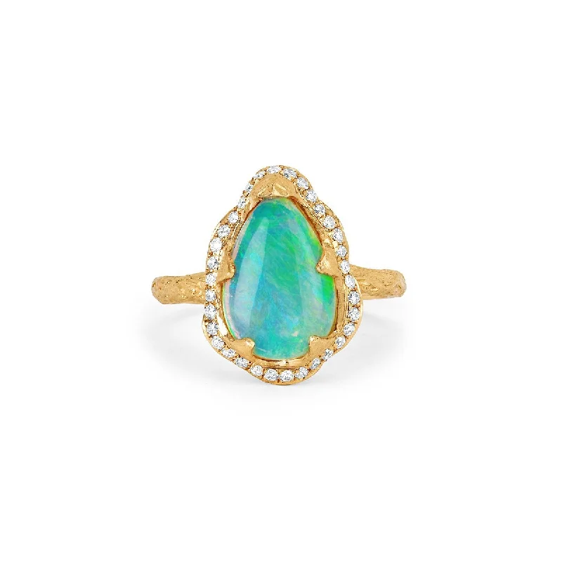 Gorgeous Jewelry, Limited-Time Savings 18k One of A Kind Water Drop Premium Blue Opal Queen Ring with Pavé Diamond Halo | Ready to Ship Gorgeous Jewelry, Limited-Time Savings 18k One of A Kind Water Drop Premium Blue Opal Queen Ring with Pavé Diamond Halo | Ready to Ship