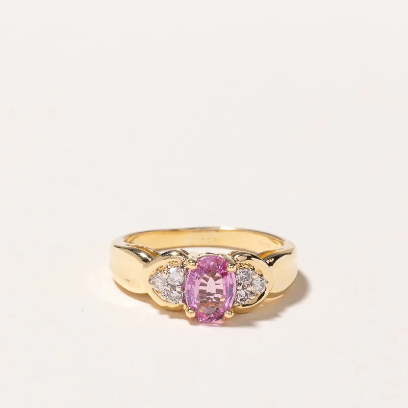 Huge Savings On Timeless Jewelry Collections 18k Yellow Gold Pink Sapphire & Diamond Ring | 0.84ct, 0.15ctw | SZ 5.75 Huge Savings On Timeless Jewelry Collections 18k Yellow Gold Pink Sapphire & Diamond Ring | 0.84ct, 0.15ctw | SZ 5.75