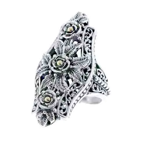 High-Quality Gemstone Jewelry For Special Occasions 18Kt Gold & Silver Enlongated Rose Collection Ring High-Quality Gemstone Jewelry For Special Occasions 18Kt Gold & Silver Enlongated Rose Collection Ring