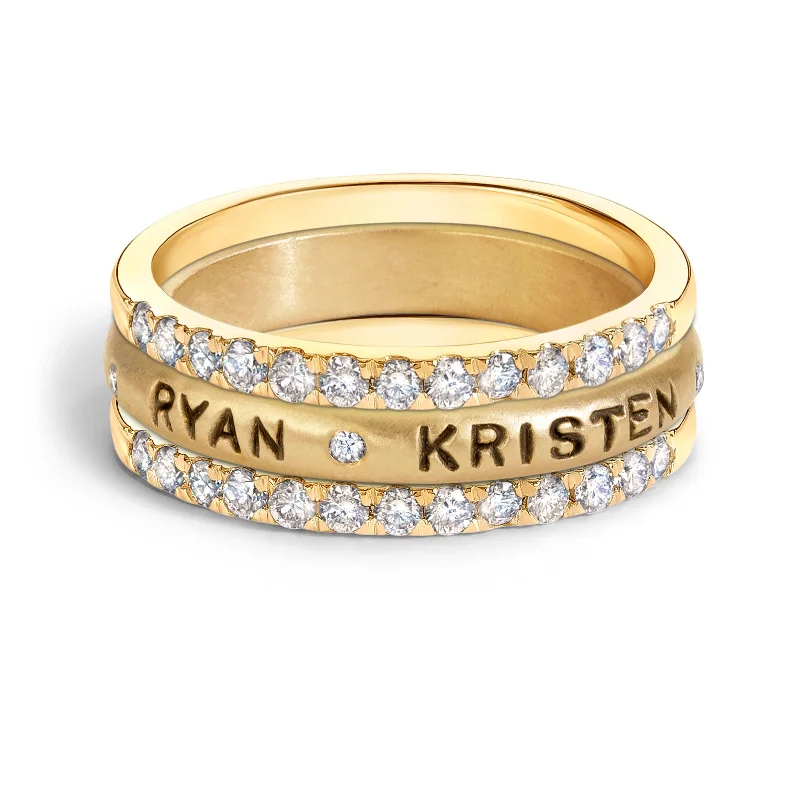 Shine In Style – Shop Jewelry Discounts Today 3.5mm Gold Couple Scroll Ring & Large Pavé Stack