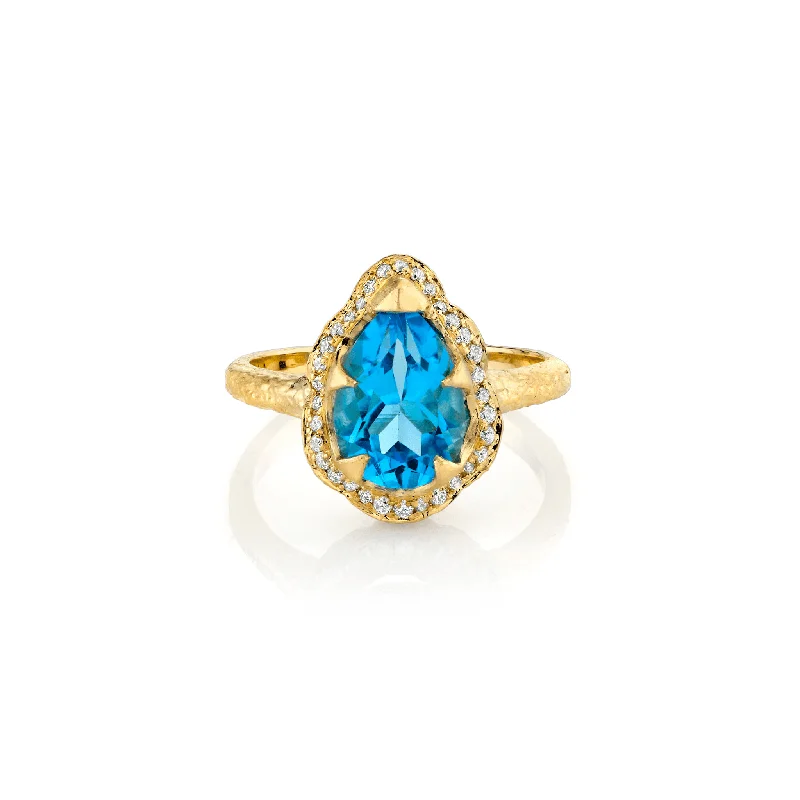 Sparkle More For Less – Jewelry Sale Happening Now Baby Queen Water Drop Blue Topaz Ring with Full Pavé Halo