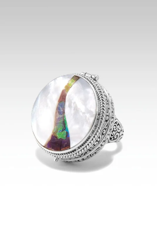 Your Perfect Accessory Now At The Best Price Be the Light Locket Ring™ In White Mother of Pearl with Ammolite Inlay Doublet Your Perfect Accessory Now At The Best Price Be the Light Locket Ring™ In White Mother of Pearl with Ammolite Inlay Doublet