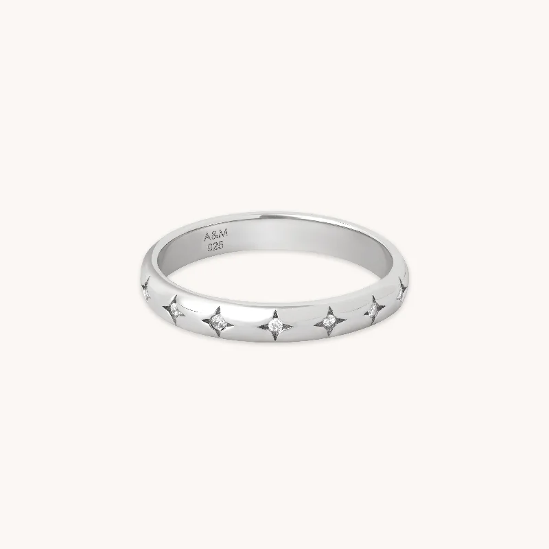 Shop High-Quality Jewelry At Jaw-Dropping Discounts Cosmic Star Band Ring in Silver