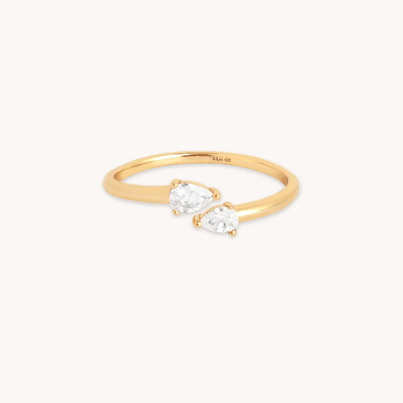 Affordable Luxury Jewelry For Every Occasion Crystal Pear Open Ring in Gold