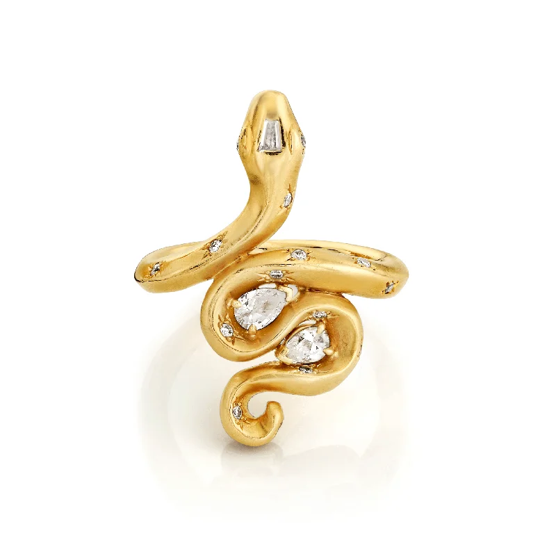 Must-Have Jewelry At Unbelievable Discounts Kundalini Snake Ring w/ Pear Diamonds