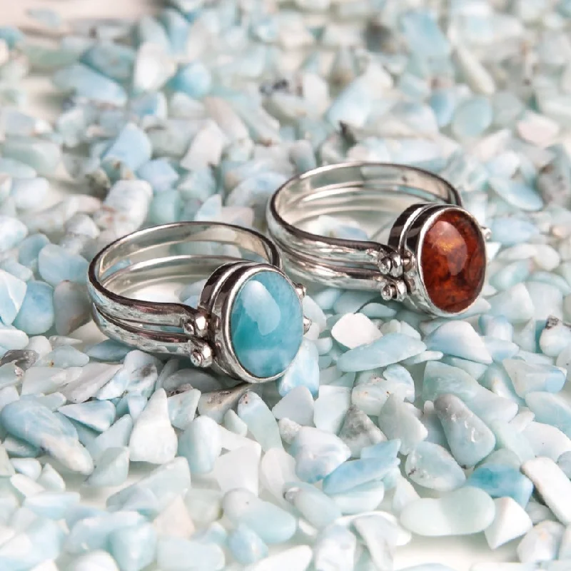 Bohemian-Inspired Jewelry For Free-Spirited Fashion Happy Ring - Larimar Amber Reversible Bohemian-Inspired Jewelry For Free-Spirited Fashion Happy Ring - Larimar Amber Reversible