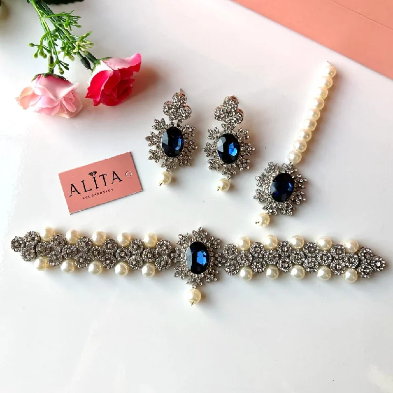 Unique Jewelry Designs Now At Discounted Rates Mehrbano (Silver Navy blue)