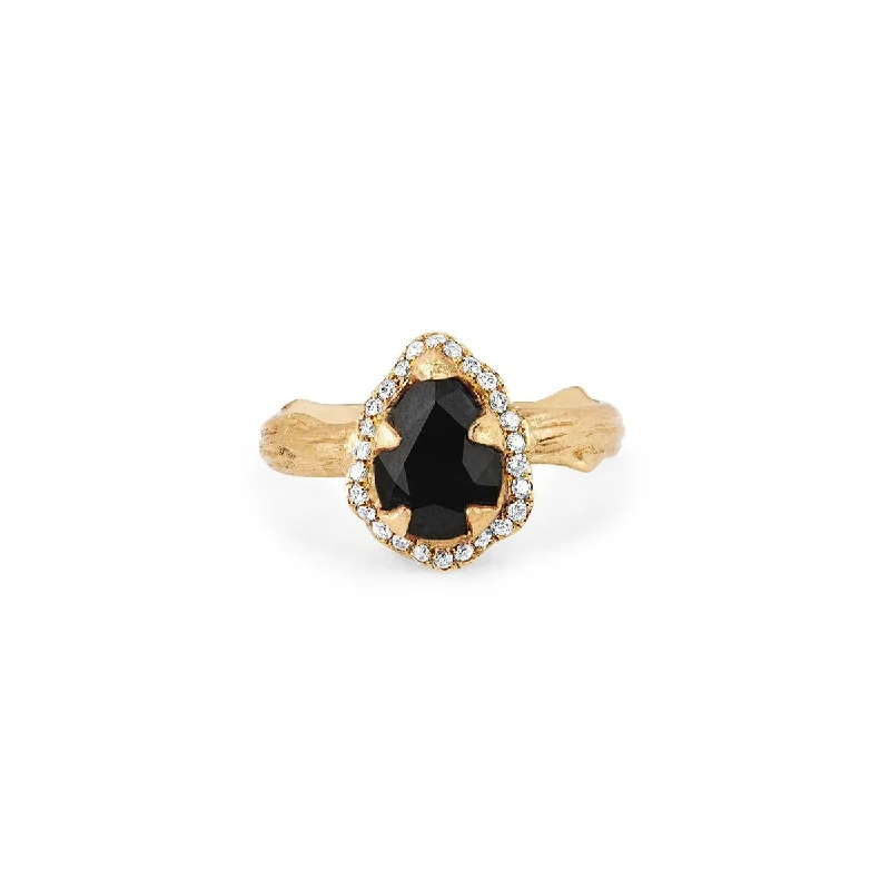 Big Discounts On Elegant Jewelry Collections Micro Queen Water Drop Onyx Rose Thorn Ring with Pavé Diamond Halo Big Discounts On Elegant Jewelry Collections Micro Queen Water Drop Onyx Rose Thorn Ring with Pavé Diamond Halo