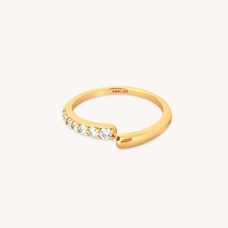 Handmade Pearl Jewelry For Timeless Elegance Orbit Crystal Open Ring in Gold