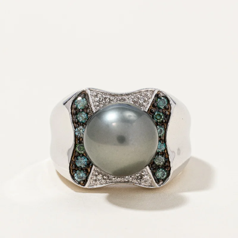 Shop Fine Jewelry With Amazing Deals Pearl & Blue Diamond Cocktail Ring | 0.22ctw | SZ 10 | Shop Fine Jewelry With Amazing Deals Pearl & Blue Diamond Cocktail Ring | 0.22ctw | SZ 10 |