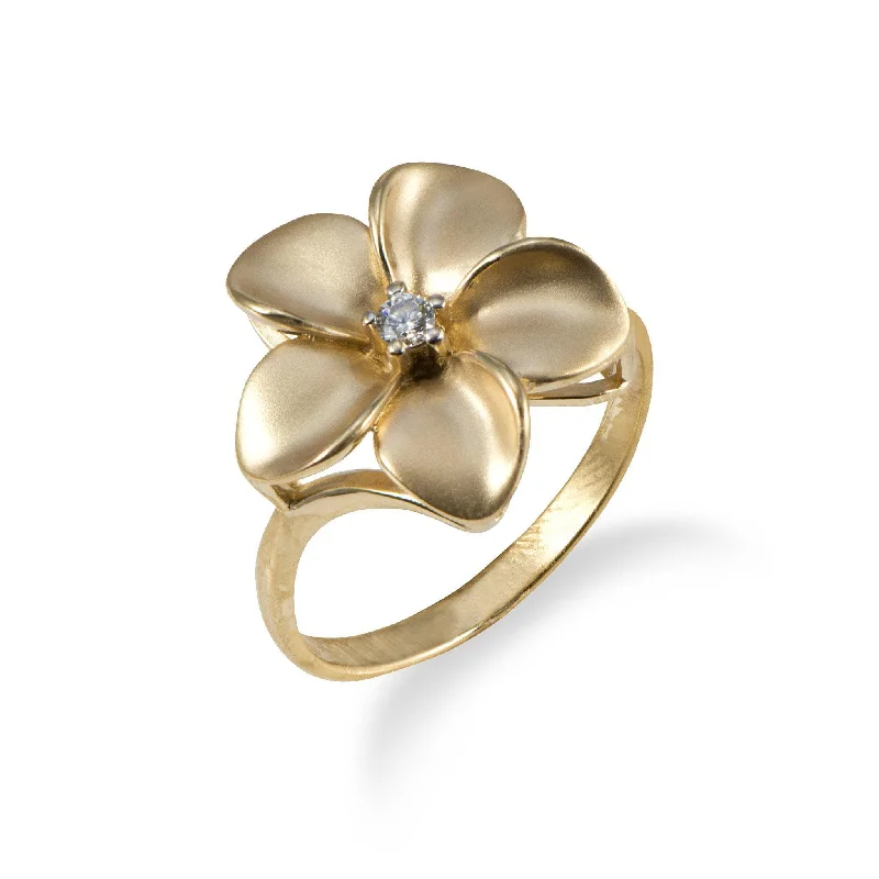 Shop Jewelry That Shines Without The High Price Plumeria Ring in Gold with Diamond - 16mm Shop Jewelry That Shines Without The High Price Plumeria Ring in Gold with Diamond - 16mm
