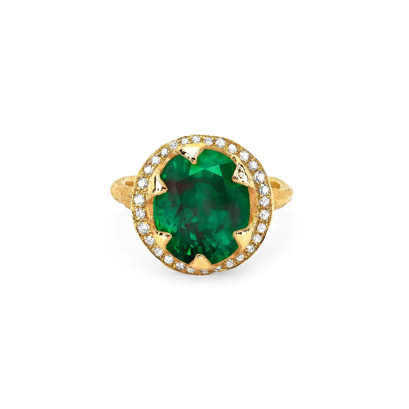 Get The Jewelry You Love At A Price You Love Queen Oval Zambian Emerald Ring with Full Pavé Diamond Halo Get The Jewelry You Love At A Price You Love Queen Oval Zambian Emerald Ring with Full Pavé Diamond Halo