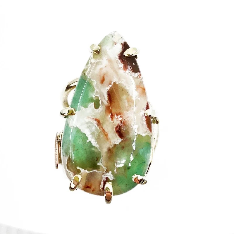 Handmade Pearl Jewelry For Timeless Elegance Rose Gold and Silver Chrysoprase Leaf Ring Handmade Pearl Jewelry For Timeless Elegance Rose Gold and Silver Chrysoprase Leaf Ring