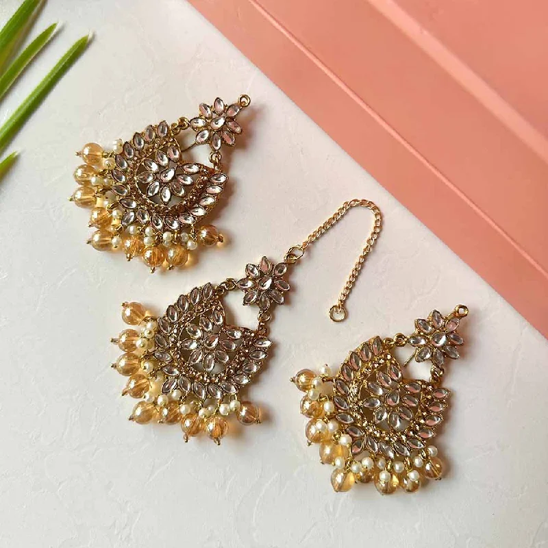 Handcrafted Jewelry Sale – Unique Designs At Low Prices Sameera Earrings/Teeka Set (Champagne)