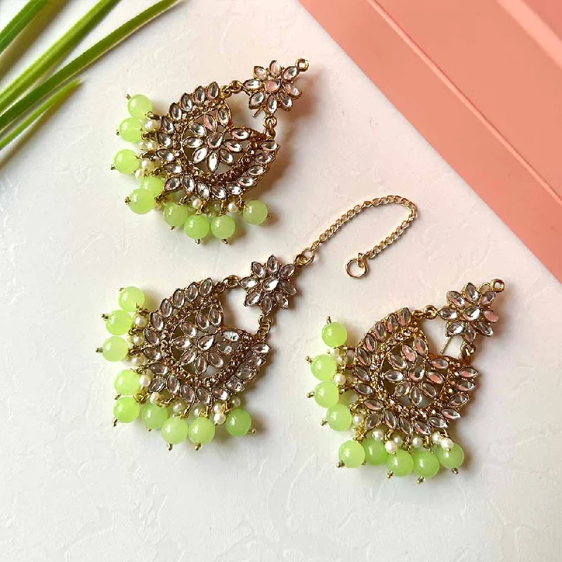 Shop Modern Jewelry Collections With Exclusive Discounts Sameera Earrings/Teeka Set (Lime Green)