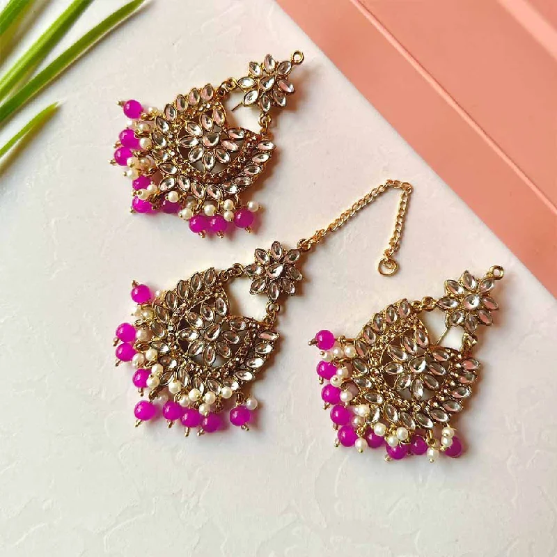 Premium Jewelry Now Available At Special Discounts Sameera Earrings/Teeka Set (Magenta)