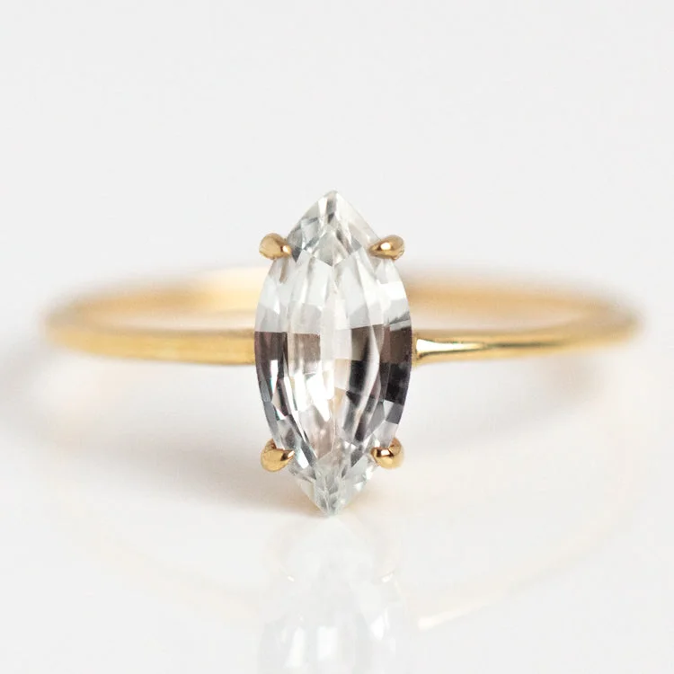Elevate Your Outfit With Discounted Statement Jewelry Solid Gold Gemstone Marquise Ring in White Topaz Elevate Your Outfit With Discounted Statement Jewelry Solid Gold Gemstone Marquise Ring in White Topaz