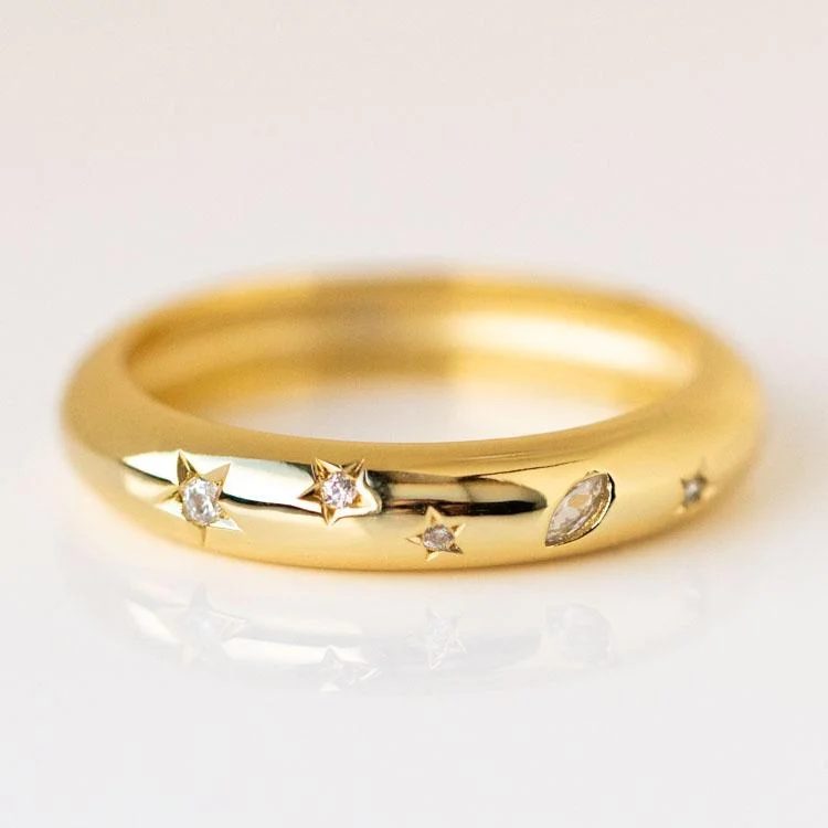 Elegant Designs, Unbeatable Discounts – Shop Jewelry Now Star Crossed Celestial Dome Ring