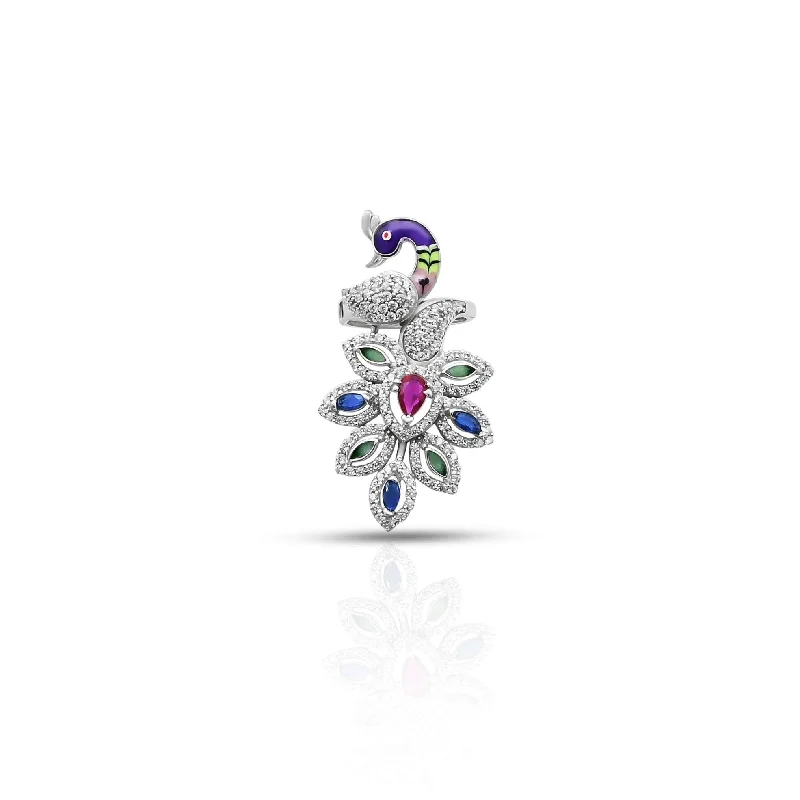 Shop High-Quality Jewelry At Jaw-Dropping Discounts Sterling Silver Exquisite Multi-Gemstone Peacock Ring for Women Shop High-Quality Jewelry At Jaw-Dropping Discounts Sterling Silver Exquisite Multi-Gemstone Peacock Ring for Women