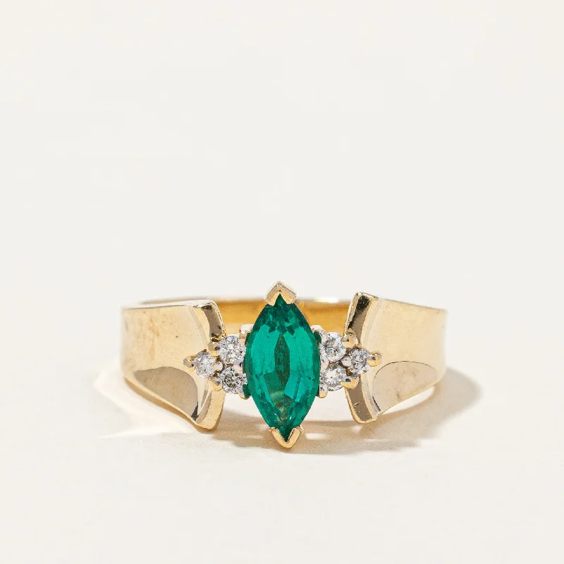Elevate Your Outfit With Discounted Statement Jewelry Synthetic Emerald & Natural Diamond Ring | 0.41ct, 0.06ctw | SZ 6 |