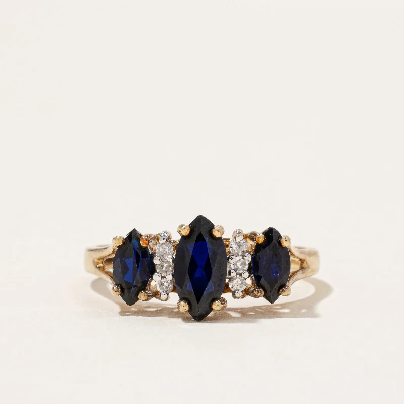 Exclusive Jewelry Sale – Shine For Less Synthetic Sapphire & Natural Diamond Cocktail Ring | 1.05ctw, 0.06ctw | SZ 6.75 |