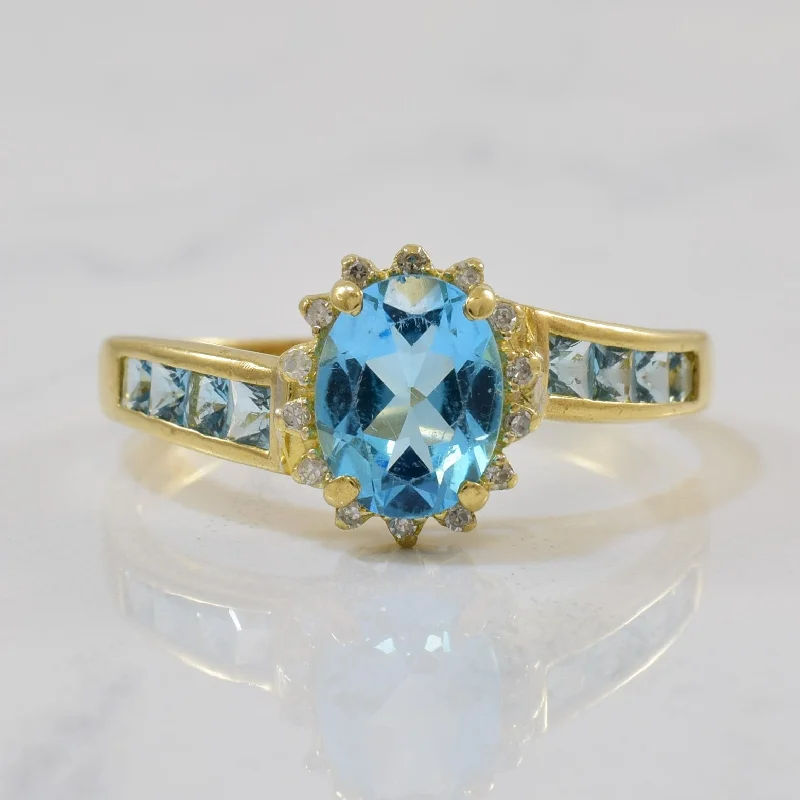Handcrafted Beauty At Affordable Prices Blue Topaz & Diamond Halo Bypass Ring | 1.90ctw, 0.05ctw | SZ 9.5 | Handcrafted Beauty At Affordable Prices Blue Topaz & Diamond Halo Bypass Ring | 1.90ctw, 0.05ctw | SZ 9.5 |