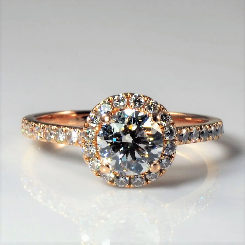 Affordable Elegance – Special Jewelry Sale Now Live Rose Gold Halo Diamond Engagement Ring | 1.23ctw | SZ 6.5 |