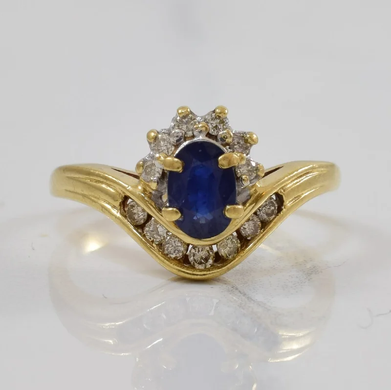 Exclusive Jewelry Sale – Shine For Less Sapphire Half Halo Chevron Ring | 0.66ct, 0.13ctw | SZ 6.25 | Exclusive Jewelry Sale – Shine For Less Sapphire Half Halo Chevron Ring | 0.66ct, 0.13ctw | SZ 6.25 |