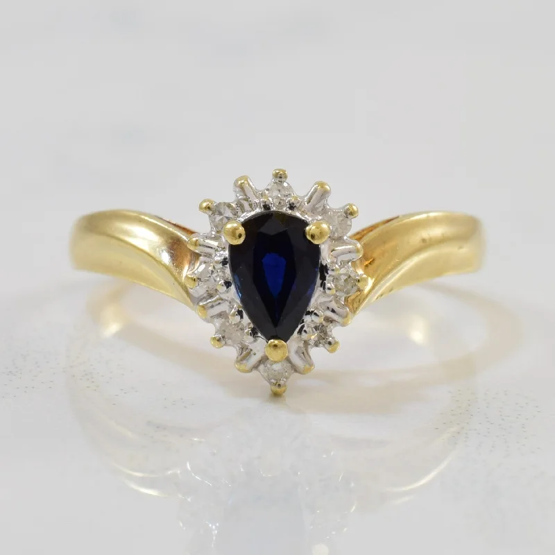 Shop Fine Jewelry With Amazing Deals Pear Cut Sapphire & Halo Diamond Ring | 0.50ct, 0.04ctw | SZ 6 | Shop Fine Jewelry With Amazing Deals Pear Cut Sapphire & Halo Diamond Ring | 0.50ct, 0.04ctw | SZ 6 |