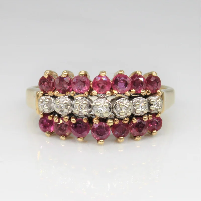 Unique Jewelry Designs Now At Discounted Rates Ruby & Diamond Triple Row Ring | 0.70ctw, 0.04ctw | SZ 7.75 | Unique Jewelry Designs Now At Discounted Rates Ruby & Diamond Triple Row Ring | 0.70ctw, 0.04ctw | SZ 7.75 |