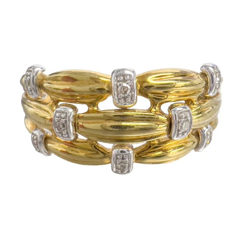 Seasonal Jewelry Deals – Elevate Your Style 18k Yellow Gold 0.10ctw Diamond Accent 3 Row Wide Ribbon Band Ring Size 10.25