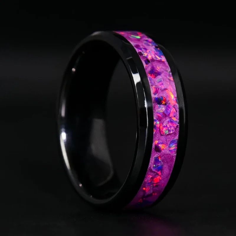 Grab Your Favorite Jewelry At The Lowest Prices Fuschia Opal Glowstone Ring on Black Ceramic