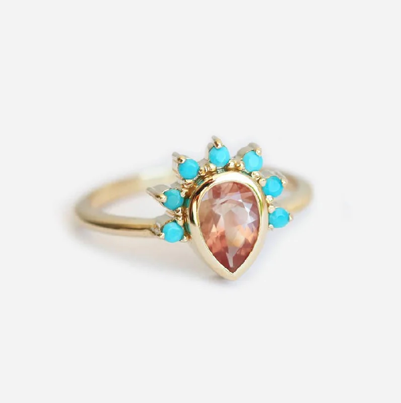 Discounted Jewelry For A Glamorous Look Oregon Sunstone Ring With Turquoise Crown