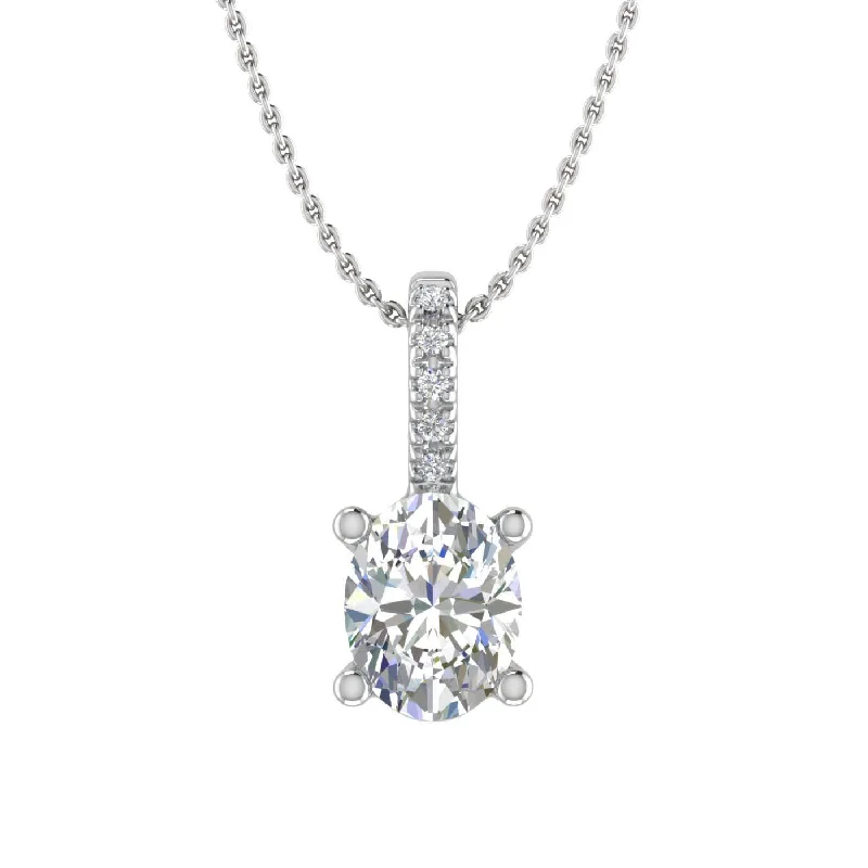 Customized Silver Jewelry For Unique Style 0.34 Carat Round and Oval Cut Diamond Solitaire Pendant Necklace in Gold (Included Silver Chain)