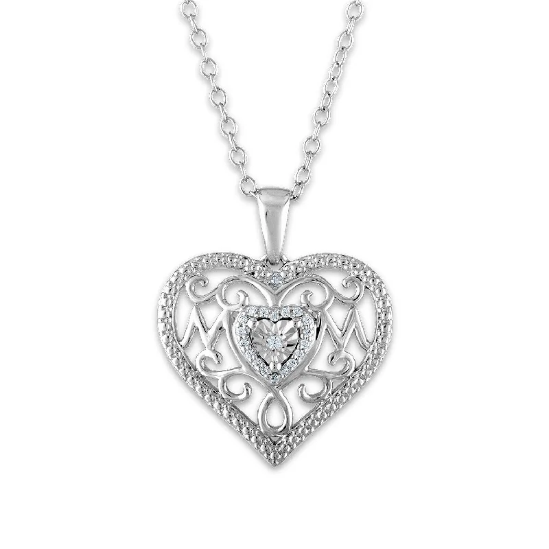 Jewelry Clearance Sale – Final Reductions 1/16 CTW Diamond Heart Mom Pendant in Sterling Silver