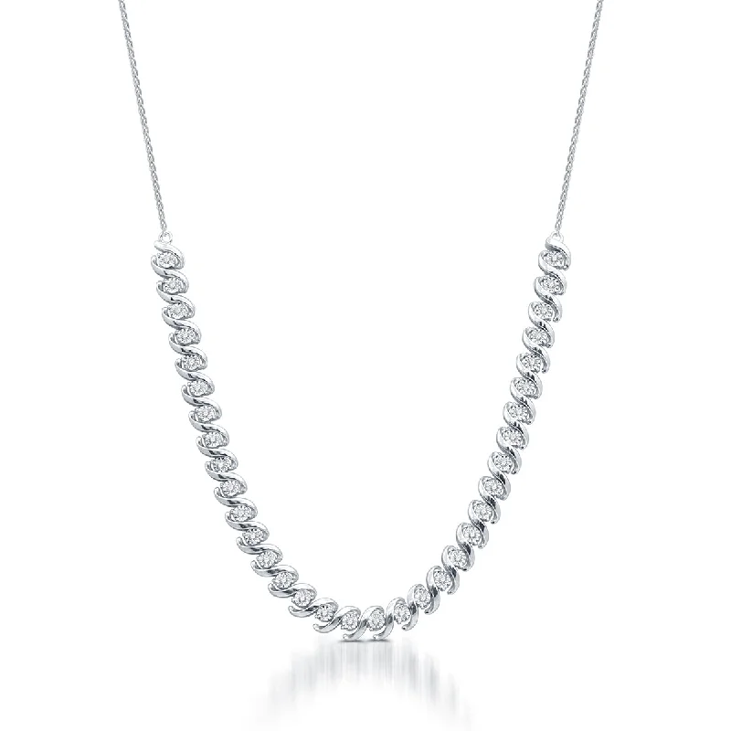 Must-Have Jewelry Pieces At Reduced Prices 1/2 CTW Diamond 20-inch Illusion Set Fashion Tennis Necklace in Rhodium Plated Sterling Silver