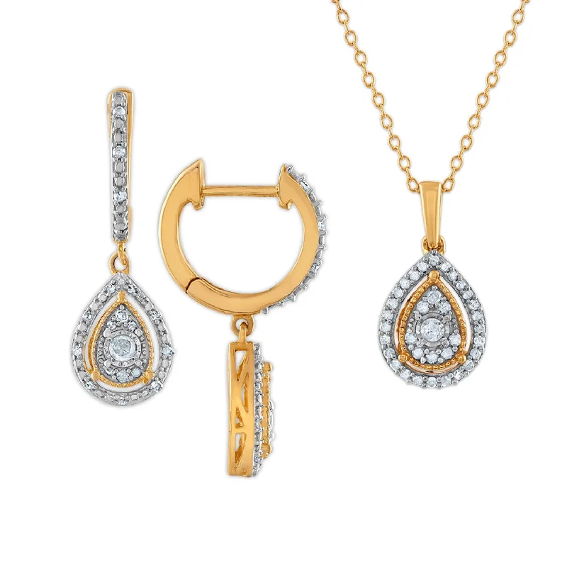 Classic And Modern Jewelry Styles On Sale 1/2 CTW Diamond Pendant and Earrings Set in Gold Plated Sterling Silver