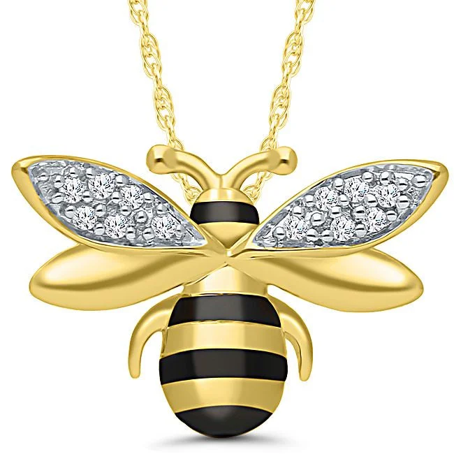 The Perfect Jewelry Piece At The Perfect Price 1/30 CTW Diamond Honey Bee Pendant in Gold Plated Sterling Silver The Perfect Jewelry Piece At The Perfect Price 1/30 CTW Diamond Honey Bee Pendant in Gold Plated Sterling Silver