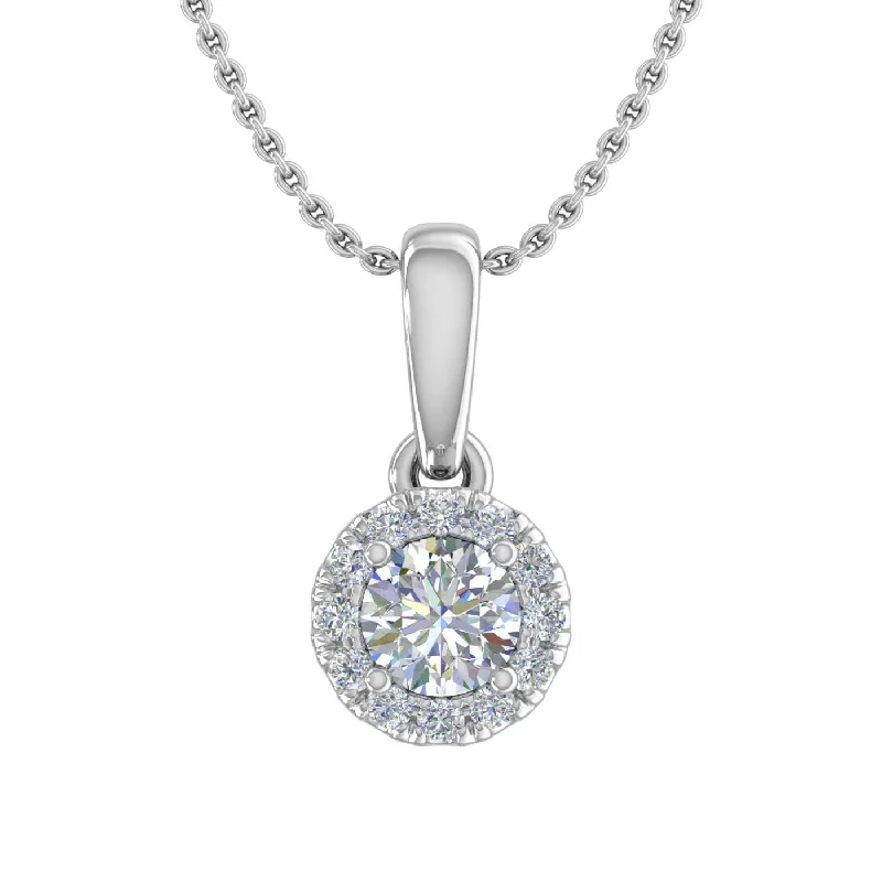 Shop Fine Jewelry With Amazing Deals 1/4 Carat Diamond Halo Pendant Necklace in Gold (Silver Cable Chain)