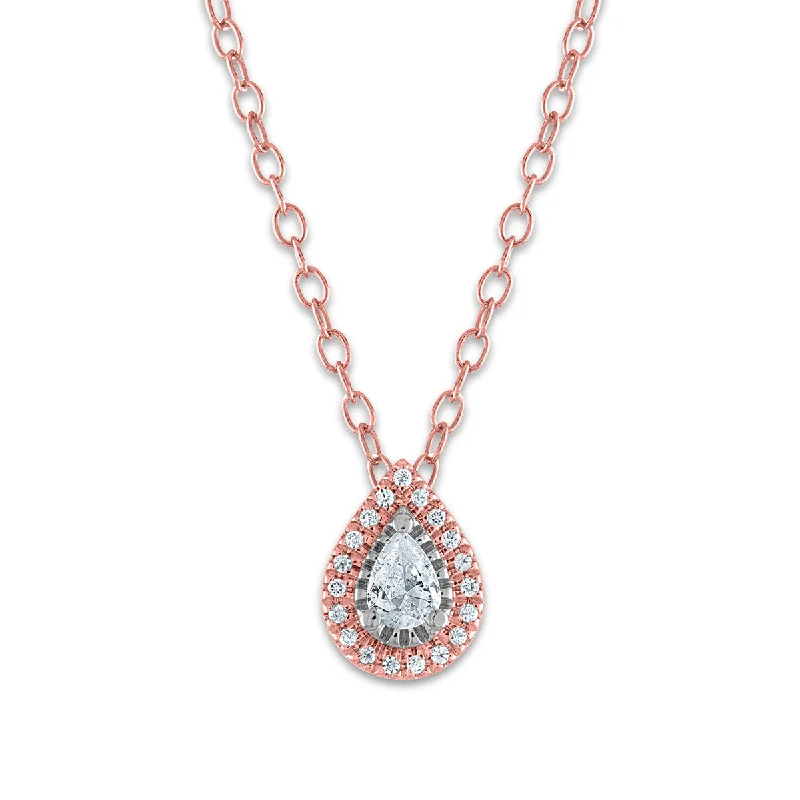 Clearance Sale On High-End Jewelry Collections 1/7 CTW Diamond Halo 18-inch Pendant in 10KT Rose Gold Clearance Sale On High-End Jewelry Collections 1/7 CTW Diamond Halo 18-inch Pendant in 10KT Rose Gold