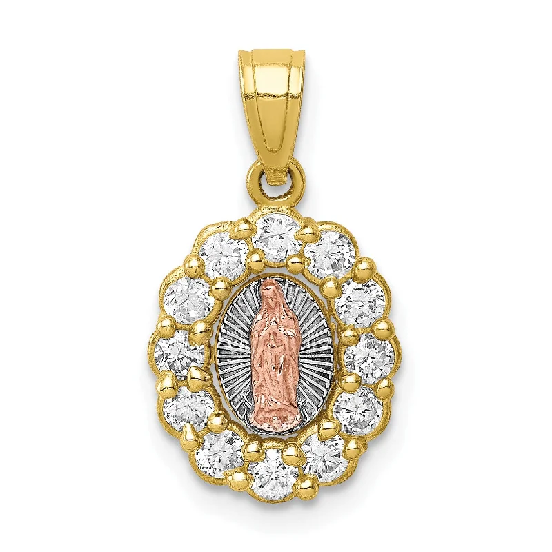 High-Quality Jewelry At A Fraction Of The Cost 10KT Gold Tri-Color Cubic Zirconia Guadalupe Pendant. Chain Not Included High-Quality Jewelry At A Fraction Of The Cost 10KT Gold Tri-Color Cubic Zirconia Guadalupe Pendant. Chain Not Included