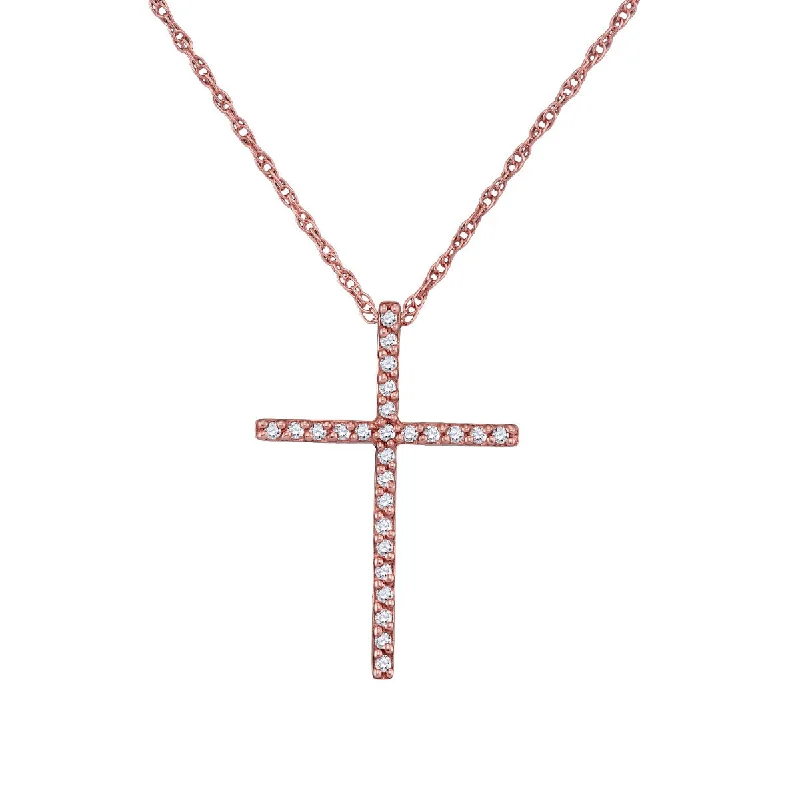 Unmissable Jewelry Sale – Shop Before It's Too Late 10KT Rose Gold 1/10 CTW Diamond 23X16MM 18-inch Cross Pendant