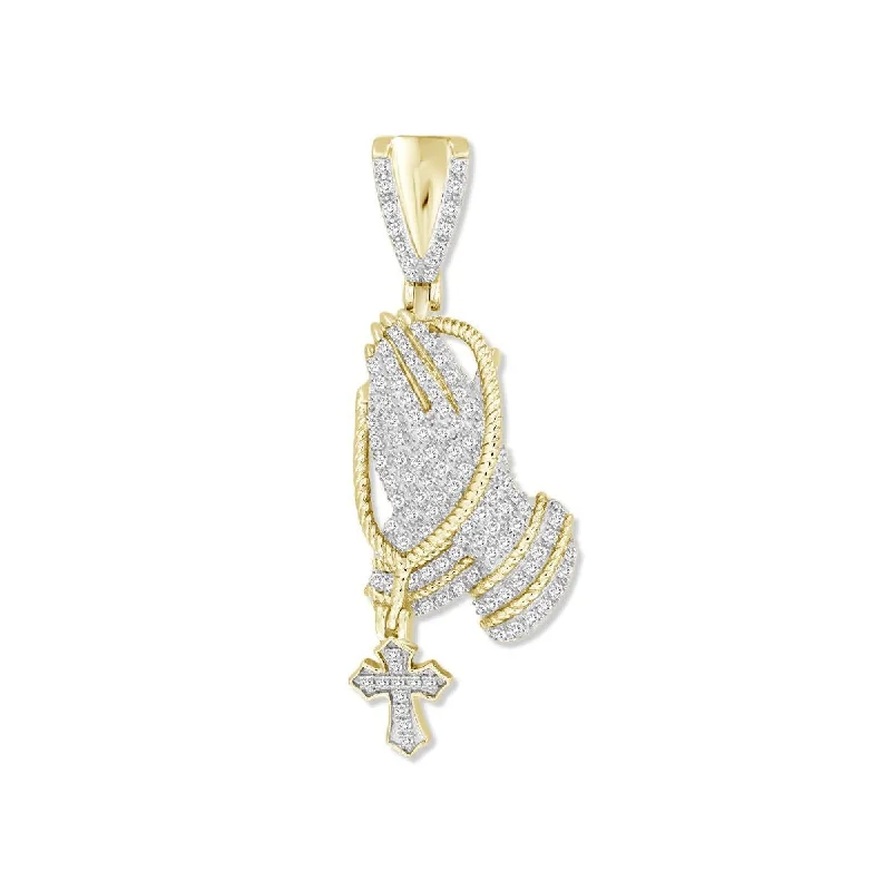 Dazzle In Elegance With Our Biggest Jewelry Sale 10KT Yellow Gold 1/3 CTW Diamond 39X13MM Praying Hand With Rosary Charm. Chain not Included Dazzle In Elegance With Our Biggest Jewelry Sale 10KT Yellow Gold 1/3 CTW Diamond 39X13MM Praying Hand With Rosary Charm. Chain not Included