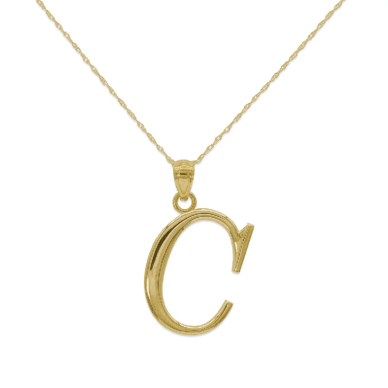 Dainty Floral Jewelry For Feminine Elegance 10KT Yellow Gold 18-inch 30MM Initial Pendant; Initial C