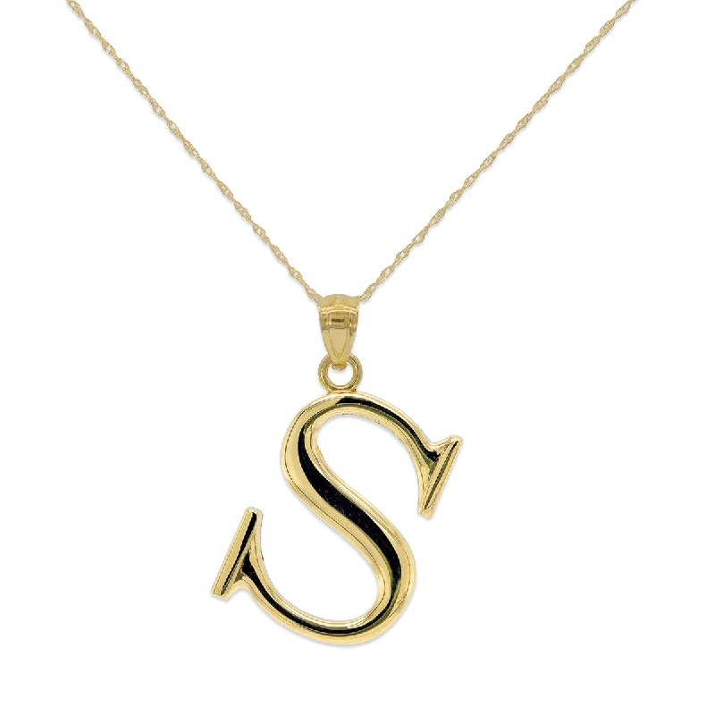 Affordable Gold-Plated Jewelry For Modern Fashion 10KT Yellow Gold 18-inch 30MM Initial Pendant; Initial S