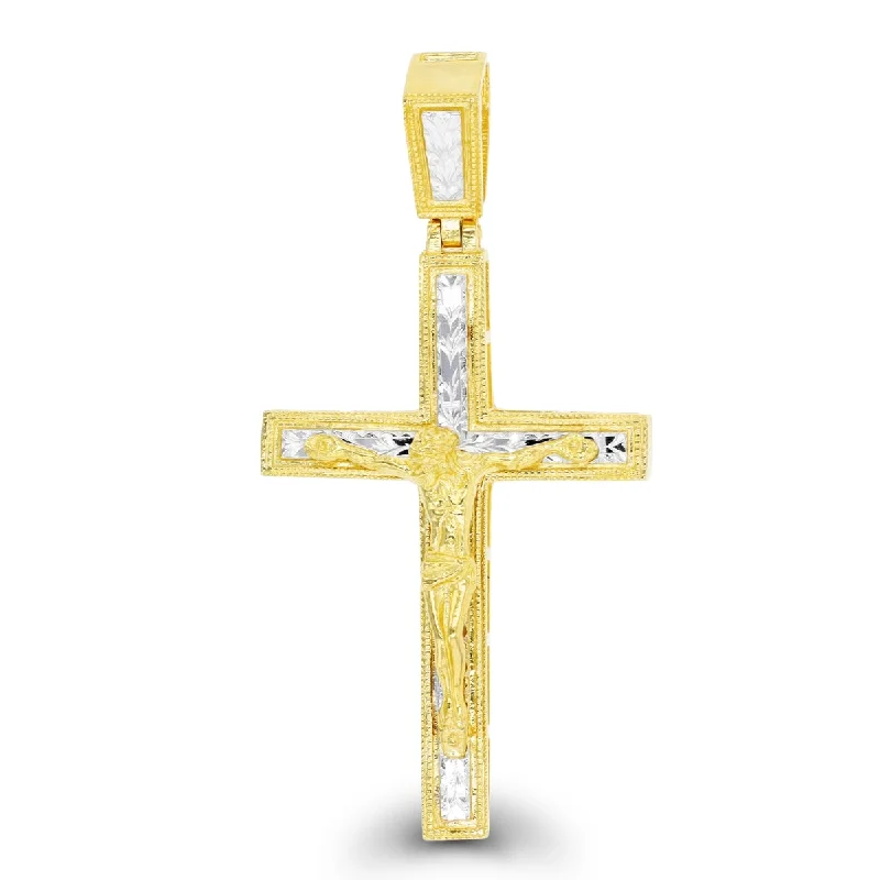 Your Dream Jewelry At Dream Prices – Shop Now 10KT Yellow Gold With Rhodium Plating 50X25MM Crucifix Cross Pendant. Chain Not Included